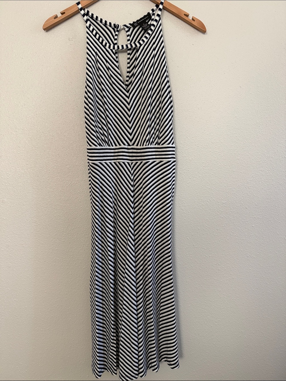 INC International Concepts Black and White Striped Halter Maxi Dress